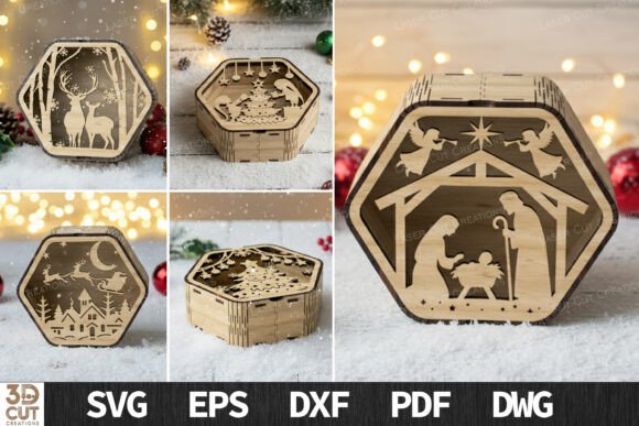 3D Christmas Laser Cut Box Bundle SVG for Winter Amp
