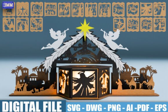 3D Nativity Altar SVG DXF Set for Laser Cutting & Winter Amp