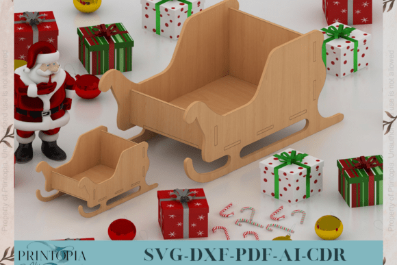 Christmas Santa Sleigh Decor 023 for Laser Cutting and Winter Amp