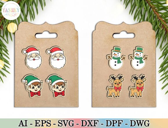 Christmas Stud Earrings SVG Bundle: Laser Cutting for Winter Amp