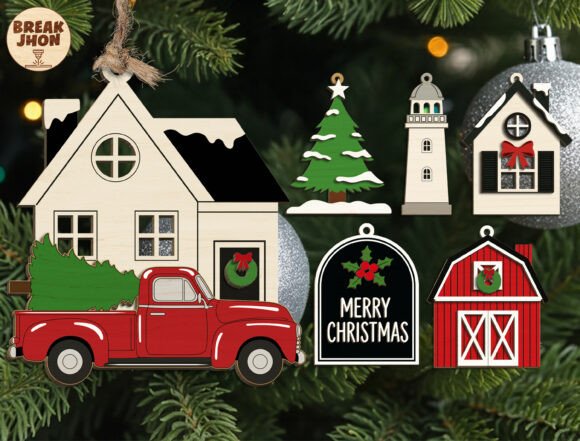 Christmas Village Ornament Bundle Svg for Laser Cutting