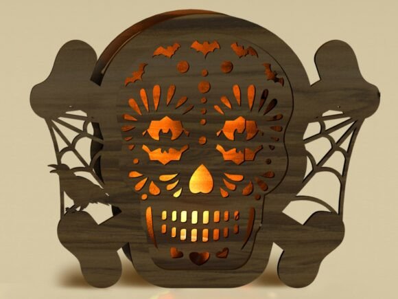 Cut Skull Lantern Night Light SVG for Laser Cutting & Autumn Amp