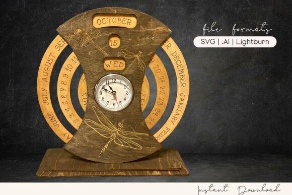 Dragonfly Perpetual Calendar Clock SVG: Laser Cutting and Other Home Decor