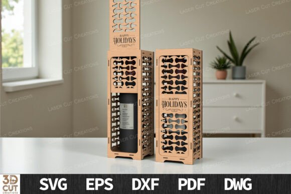 Happy Holidays Wine Box SVG for Laser Cutting & Winter Amp