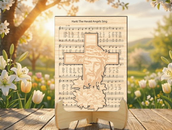 Hark Herald Angels Sing Cross Stand Sign: Laser Cutting Seasonal Designs