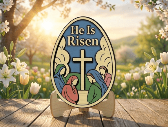 He is Risen Easter Egg Wooden Stand Sign: Laser Cutting & Seasonal Designs