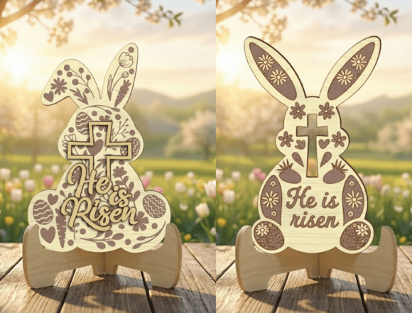He is Risen Wood Easter Bunny Stands for Laser Cutting