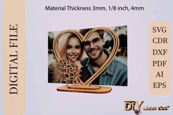 Heart-Shaped Photo Frame with Stand Svg for Laser Cutting