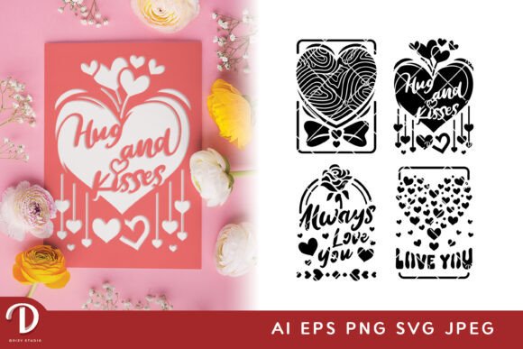 Hug, Kisses and Love Greeting Card for Laser Cutting and Valentine S Day