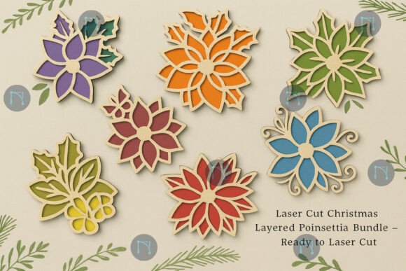 Laser Cut Layered Poinsettia SVG Bundle for Winter Amp