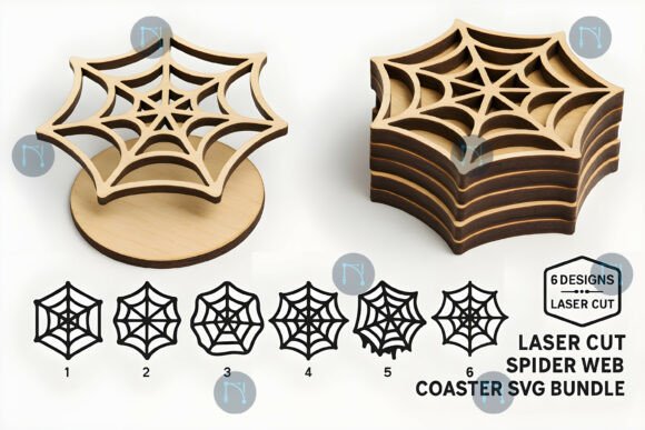 Laser Cut Spider Web Coaster SVG Bundle for Autumn Amp