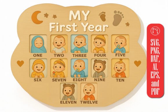 My First Year Photo Frame SVG Cut File for Laser Cutting and Wall Decor