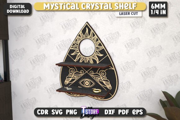 Mystical Crystal Shelf Laser Cut CNC for Wall Decor