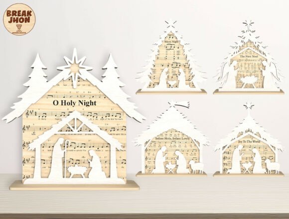 Nativity Music Sheet SVG Set for Laser Cutting & Winter Amp