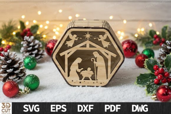 Nativity Scene Christmas Box SVG for Laser Cutting & Winter Amp