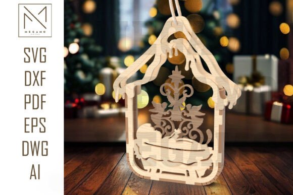 Nativity Scene Ornament SVG for Laser Cutting & Winter Amp