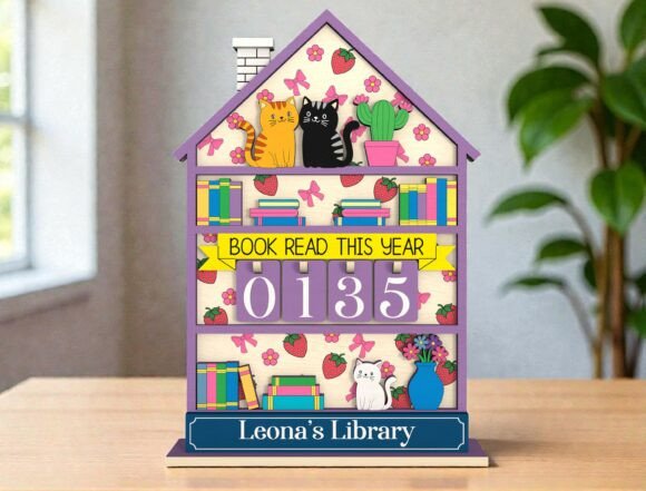 Reading Tracker House with Cats Cut File for Laser Cutting Home Decor