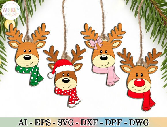 Reindeer Ornament SVG Bundle for Laser Cutting and Winter Amp