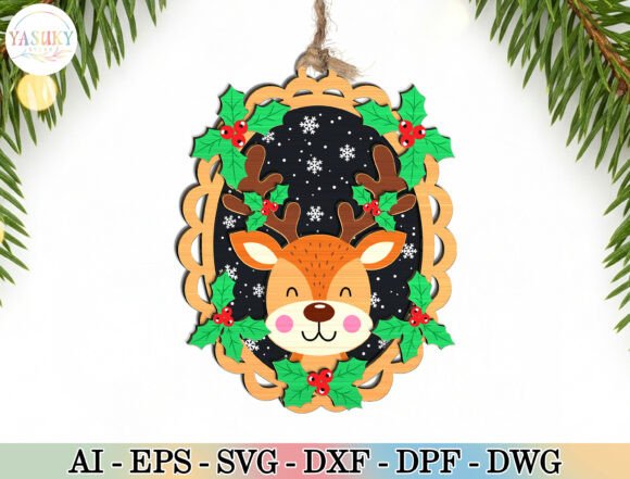 Reindeer Ornament SVG for Laser Cutting and Winter Amp