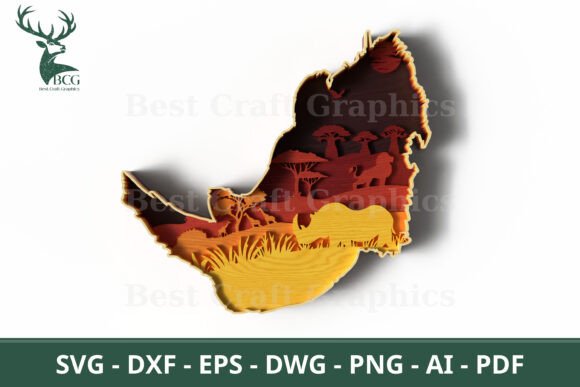 Rhino Head SVG Layered Safari Scene: Laser Cutting Wall Decor