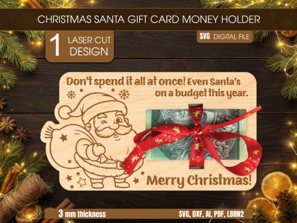 Santa Christmas Money Holder Laser Cut for Winter Amp
